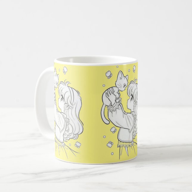 Caneca De Café Tasse de fille et chat (Frente Esquerda)