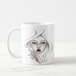 Caneca De Café Tasse fille enfumée blanche minimal