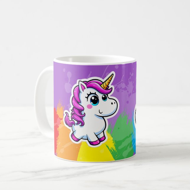Caneca De Café Tasse Licorne cartoon arc en ciel  (Frente Esquerda)