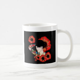 Caneca De Café Tattoo inked girl entre as flores de papoila Art b