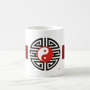 Caneca De Café Tattoo Yin & Yang   faixa vermelha escura