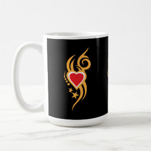 Caneca De Café Tatuagem de Coração Floral Ornamentado