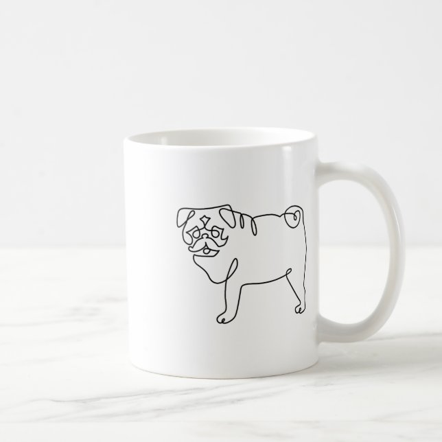 Caneca De Café Tatuagem de Pug de Uma Linha _1 (Direita)