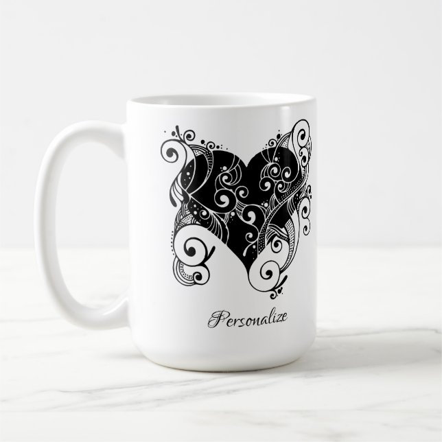 Caneca De Café Tatuagem Gothic Black Heart Design Personalizada (Esquerda)
