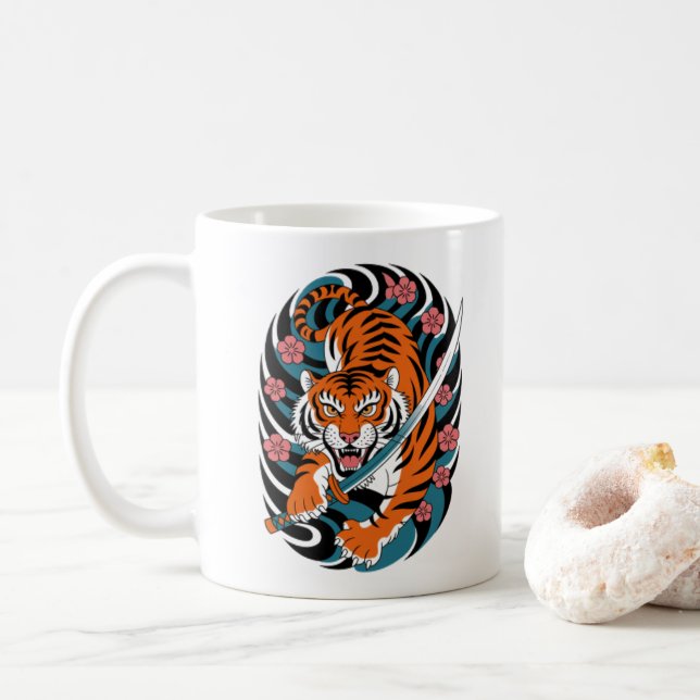 Caneca De Café Tatuagem Japonesa Tiger Mug (Com Donut)