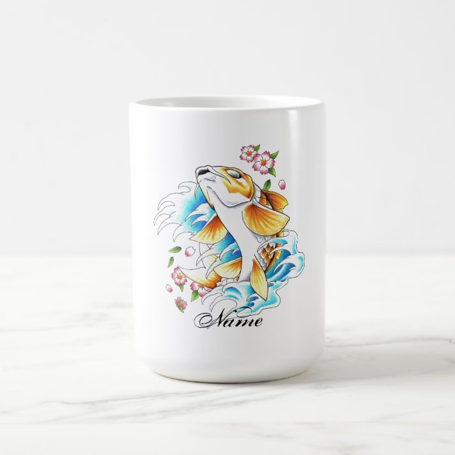 Caneca De Café Tatuagem oriental legal da água de peixes da carpa (Centro)
