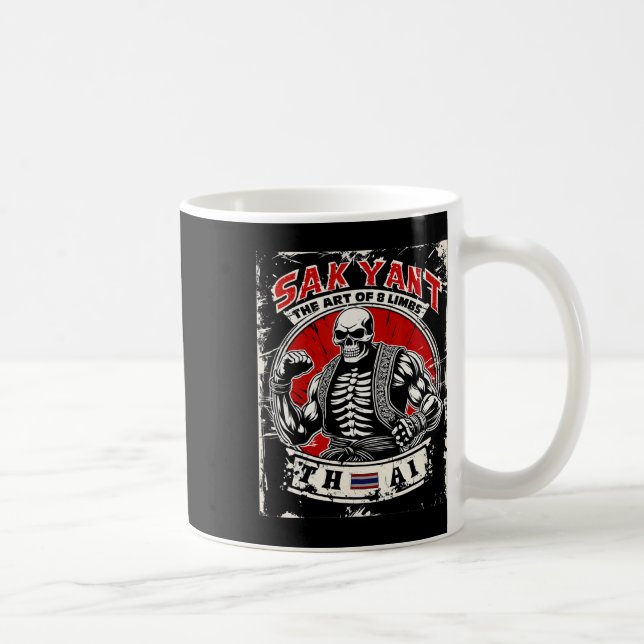 Caneca De Café Tatuagem Sak Yant de Kickboxing Tailandês Esquelet (Direita)