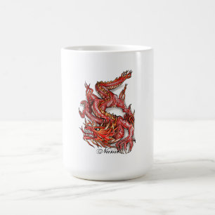 Caneca De Café Tatuagem vermelho oriental legal do dragão