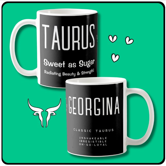Caneca De Café Taurus Star Sinal Zodiac Gift (Taurus Star Sign Zodiac Gift,  Personalized Name, Taurus Quote, Traits, Symbol & Horoscope Dates!)