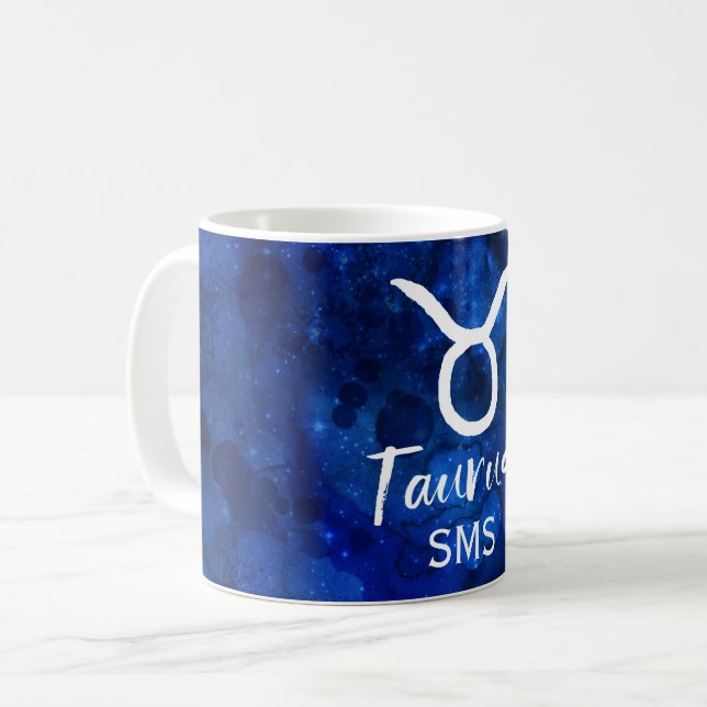 Caneca De Café Taurus Zodiac Constelação Azul Galáxia Monograma (Frente Esquerda)
