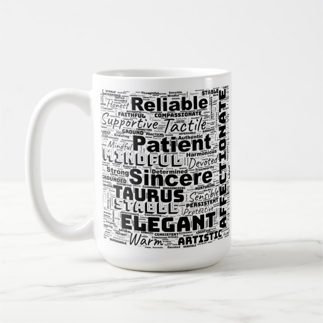 Caneca De Café Taurus Zodíaco Palavra, Inspiração em Nuvem, Coffe (Esquerda)