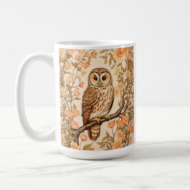 Caneca De Café Tawny Owl Peach Blossoms William Morris Inspirado (Esquerda)