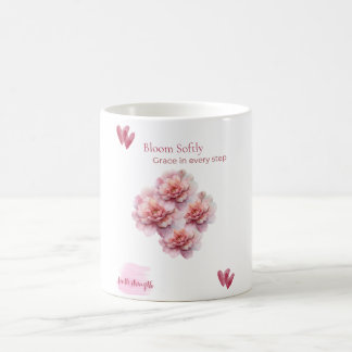 Caneca De Café Taza/ Bloom Softly con Peonías Rosadas 