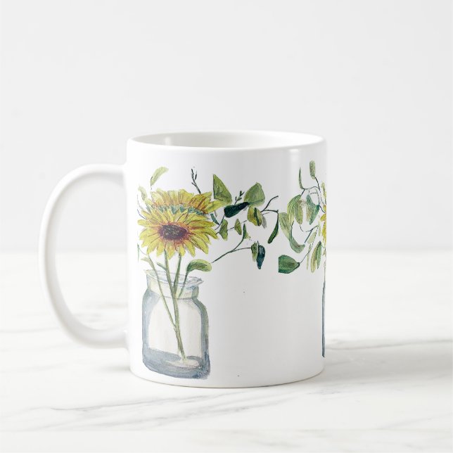 Caneca De Café Taza con diseño de florero y margarita (Esquerda)