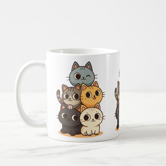 Caneca De Café Taza con gatitos dibujado a mano. (Esquerda)
