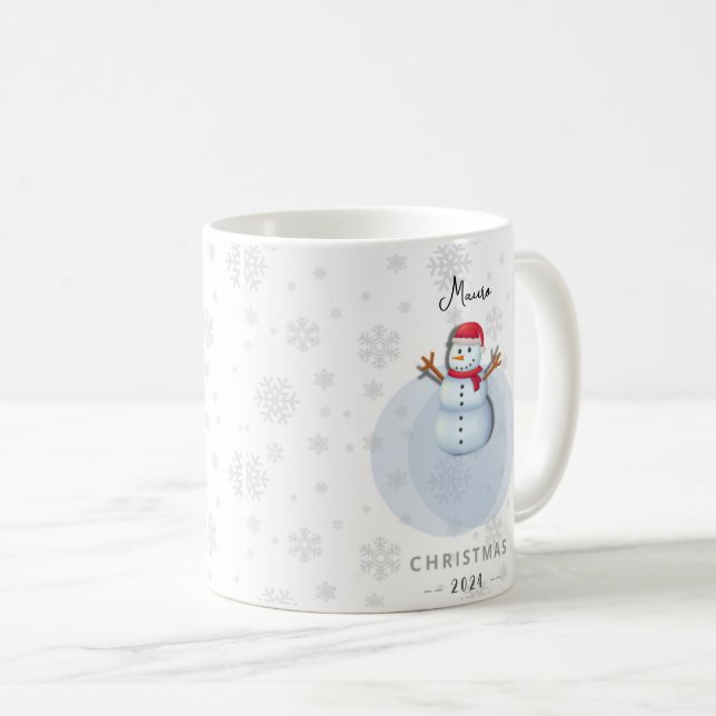 Caneca De Café Taza de muñeco de nieve de Navidad personalizada (Frente Esquerda)