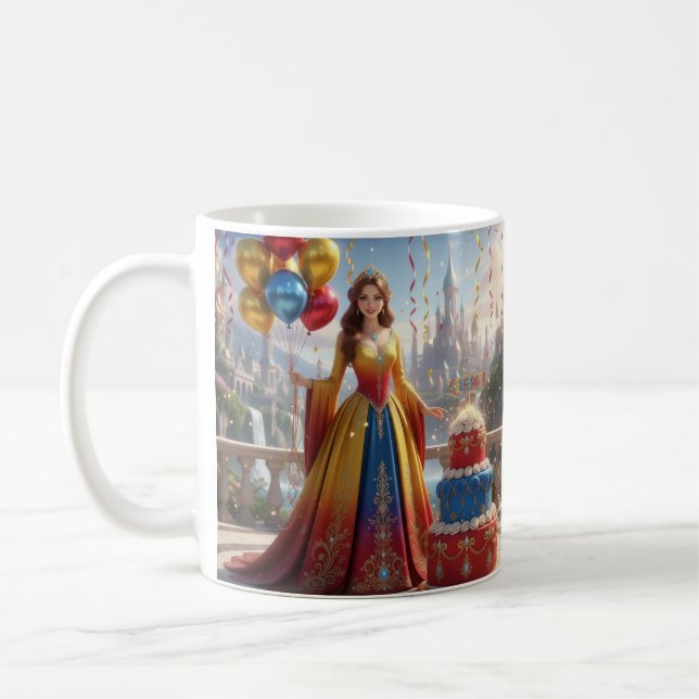 Caneca De Café Taza de Princesa – Diseño de Cumpleaños con Pastel (Esquerda)