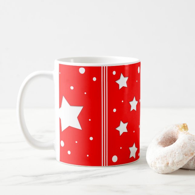 Caneca De Café Taza - Estrellas en fondo rojo (Com Donut)