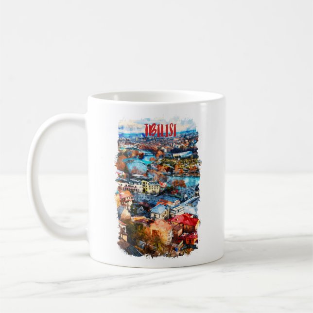 Caneca De Café Tbilisi Georgia Cityscape View (Esquerda)