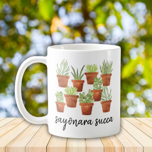 Caneca De Café Tchau Succa Aquarela Humor Planta Suculenta