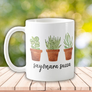 Caneca De Café Tchau Succa Aquarela Suculentas Terracota