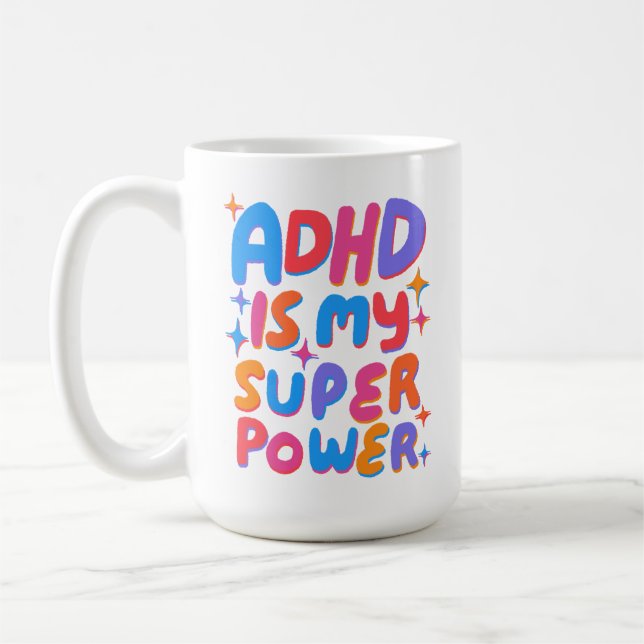 Caneca De Café TDAH é meu Superpoder Letras Bolha Divertidas e Al (Esquerda)