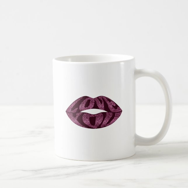 Caneca De Café Te amo com letras brilhantes lábios dentro (Direita)