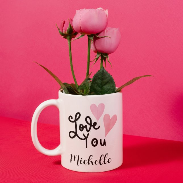 Caneca De Café Te Amo Corações Rosa Rosa Bonitos (Criador carregado)
