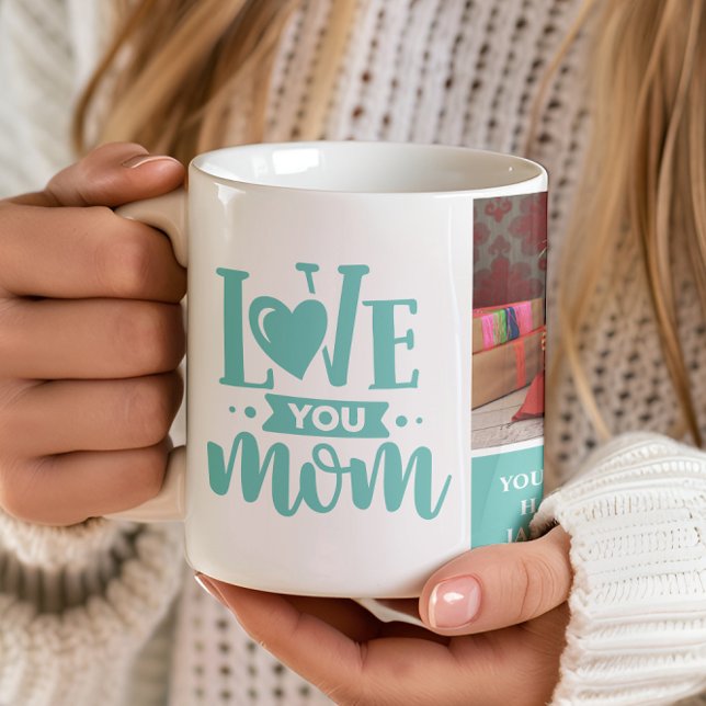 Caneca De Café Te amo Mãe Presente do Dia das Mães Azul Turquesa (Criador carregado)