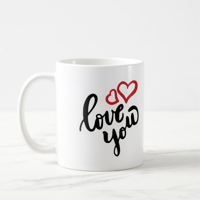 Caneca De Café Te amo preto e vermelho de coração (Esquerda)
