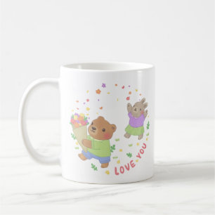 Caneca De Café Te Amo: Urso de Teddy & Coelhinho com Flores