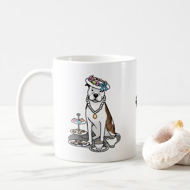 Caneca De Café Tea Party Pit Bull (lt brindle white 3) (Com Donut)