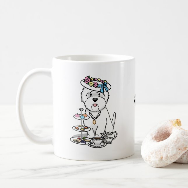 Caneca De Café Tea Party Westie - West Highland White Terrier (Com Donut)