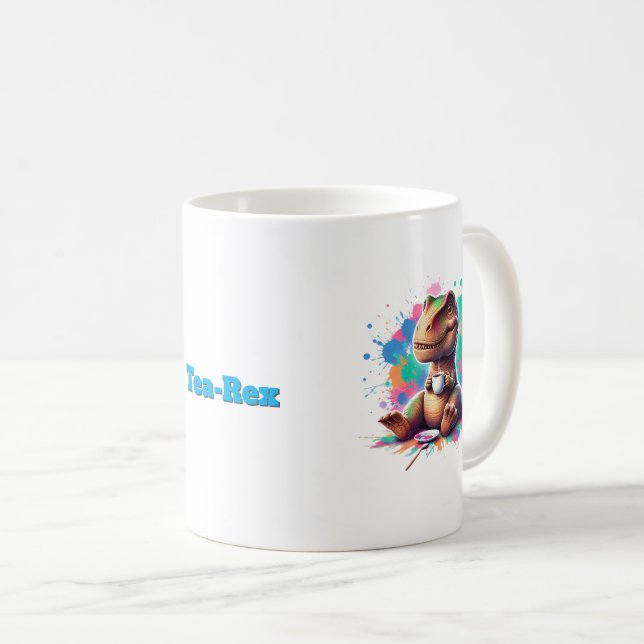 Caneca De Café Tea‑Rex – Cartoon Dino mit Tee |  (Frente Esquerda)