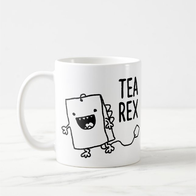 Caneca De Café Tea Rex Tea Bag Engraçado Cartoon Pun (Esquerda)