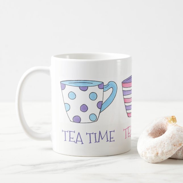 Caneca De Café Tea Time Teacups Tea Party Pastel (Com Donut)