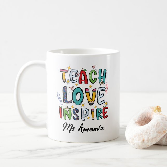 Caneca De Café Teach Love Inspire Personalized Teacher Gift (Com Donut)