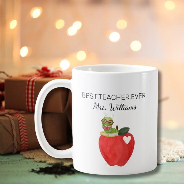 Caneca De Café Teacher Appreciation Apple Bookworm Best teacher (Criador carregado)