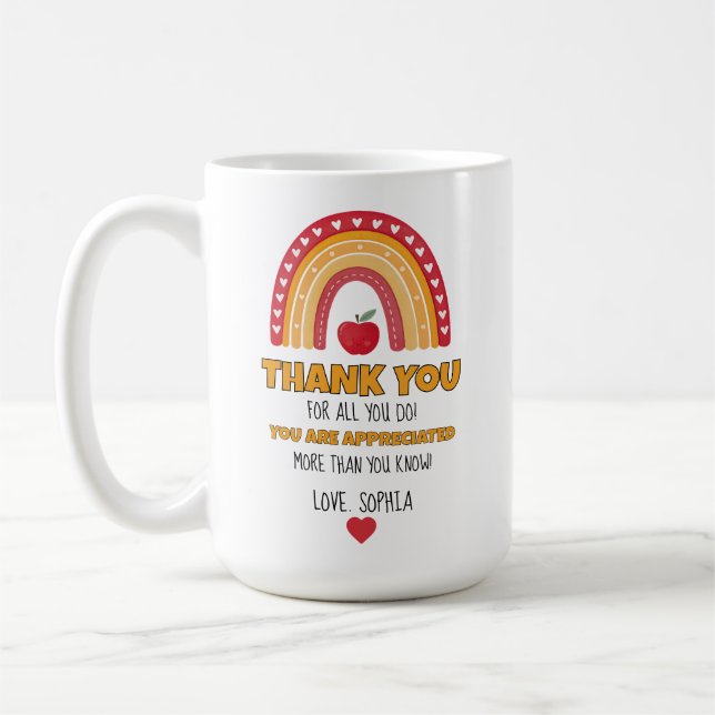 Caneca De Café Teacher Appreciation Mug – Thank You Rainbow (Esquerda)