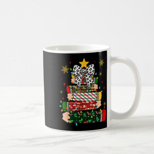 Caneca De Café Teacher Christmas Tree Lights Pencil Leopard Print (Direita)