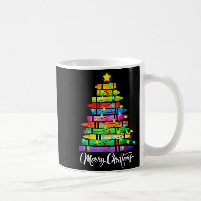 Caneca De Café Teacher Crayon Merry Christmas Tree Lights School  (Direita)