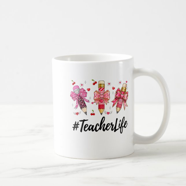 Caneca De Café Teacher Valentine Coquette Bow Teacher Valentines  (Direita)