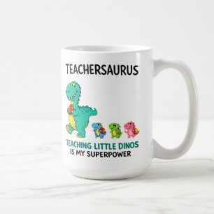 Caneca De Café Teachersaurus humor de professor com pequenos dino