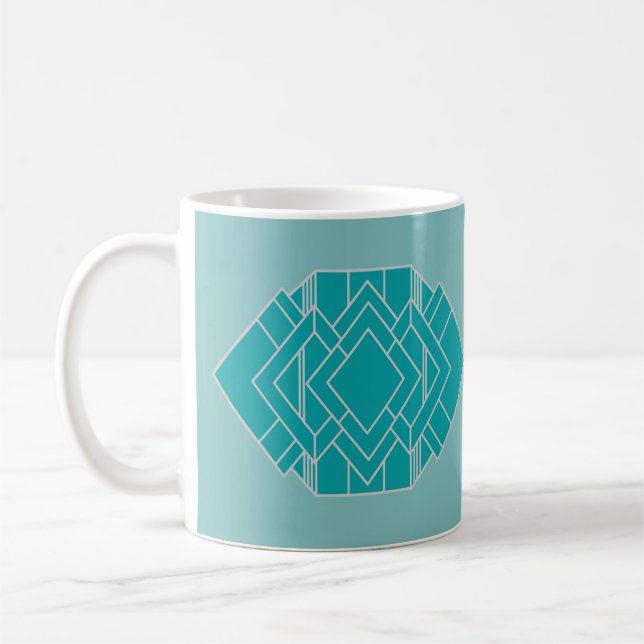 Caneca De Café Teal Art Deco Quilt Inspirado (Esquerda)