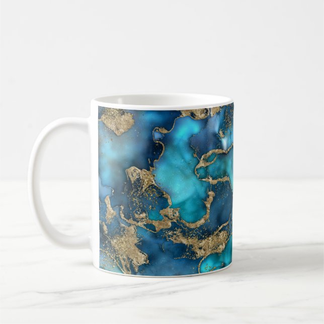 Caneca De Café Teal Azul Dreamy e Dourado (Esquerda)