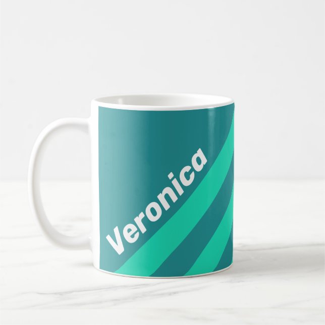 Caneca De Café Teal Beach Breeze Stripes with Name (Esquerda)