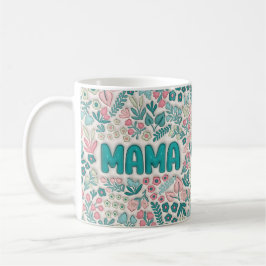 Caneca De Café Teal Boho Flowers Mama
