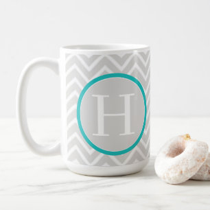Caneca De Café Teal Chevron Monograma Café Mug
