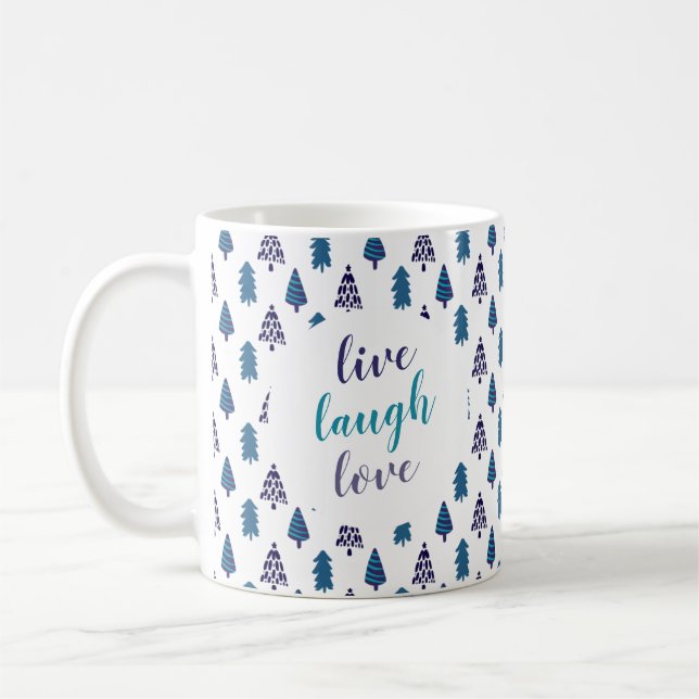 Caneca De Café Teal Christmas Tree Live Laugh Love Personalizado (Esquerda)