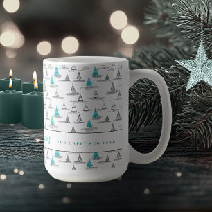 Caneca De Café Teal Christmas Tree Pattern#5 ID1009
